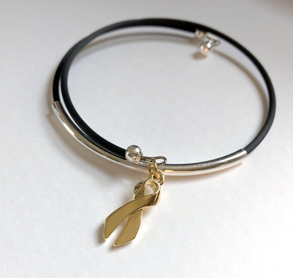 Childhood Cancer Awareness Black, Silver Wrap Bracelet GOLD Ribbon - S–  Bling Chicks