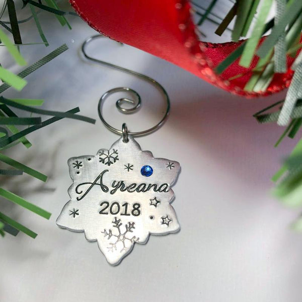 Personalized Name With Birthstone Snowflake Christmas Tree Ornament– Bling  Chicks