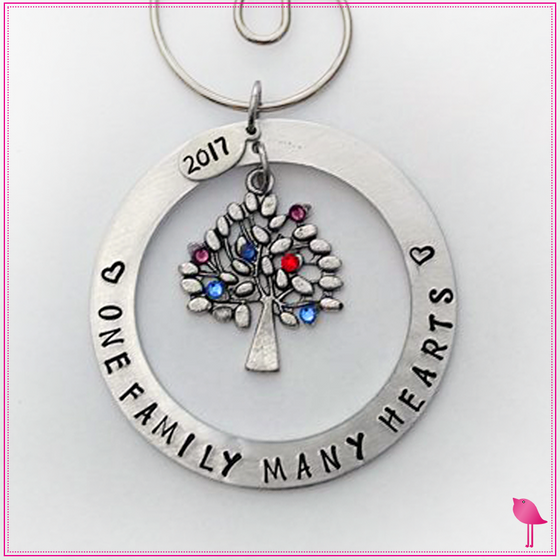"One Family Many Hearts" Hand Stamped Birthstone Ornament by Bling Chicks - Bling Chicks Jewelry Accessories Gifts
