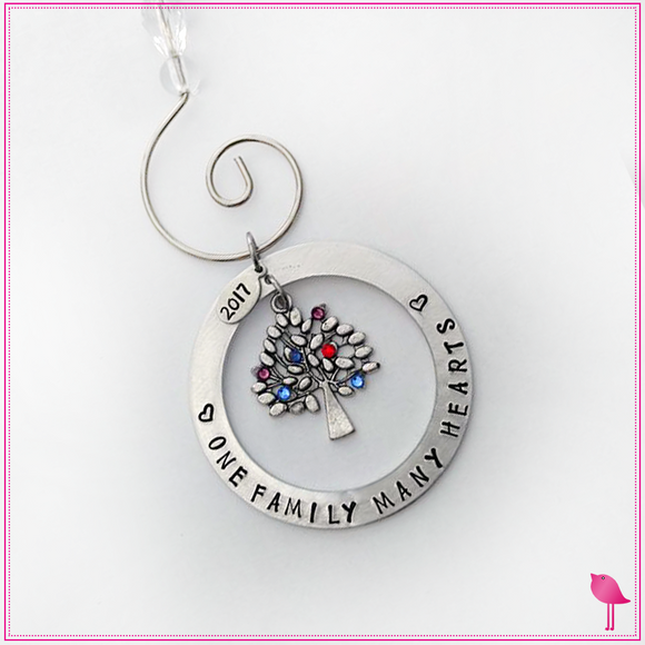 "One Family Many Hearts" Hand Stamped Birthstone Ornament by Bling Chicks - Bling Chicks Jewelry Accessories Gifts