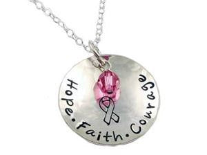 Hope Faith Courage Bling Chicks Cancer Awareness Ribbon Necklace - Bling Chicks Jewelry Accessories Gifts