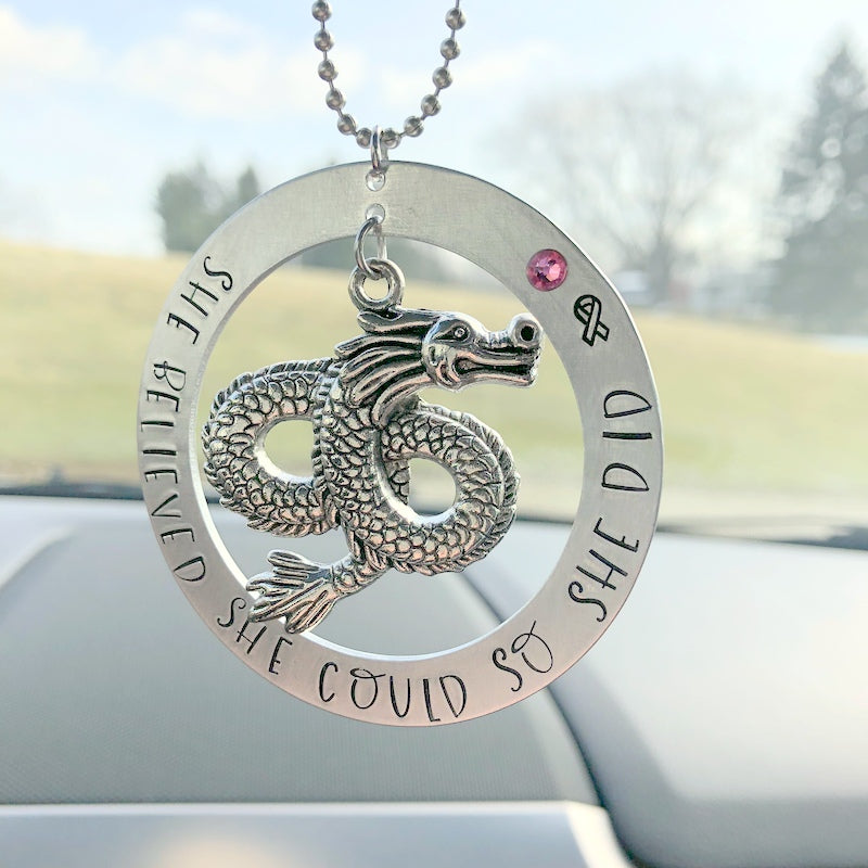 She Believed She Could so she did Dragon Boat Rear View Mirror Ornament by Bling Chicks - DBRV 102 - Bling Chicks Jewelry Accessories Gifts
