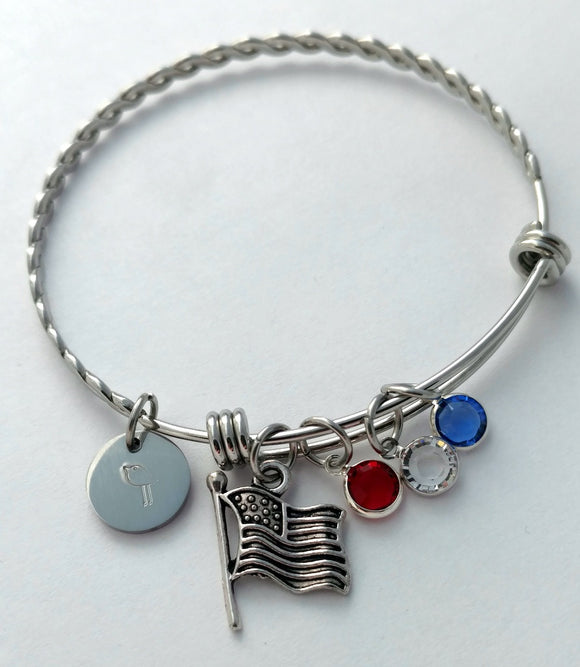 American Flag Patriotic Red White Blue Bling Chicks Charm Bracelet - Bling Chicks Jewelry Accessories Gifts
