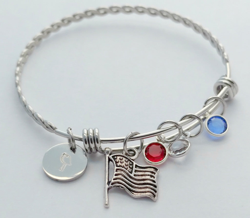 American Flag Patriotic Red White Blue Bling Chicks Charm Bracelet - Bling Chicks Jewelry Accessories Gifts