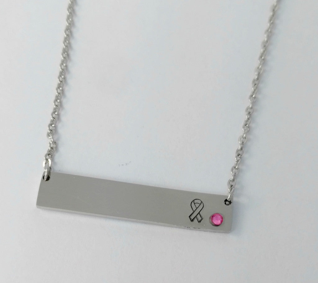 Bling Chicks Pink Ribbon Awareness Bar Necklace - Bling Chicks Jewelry Accessories Gifts