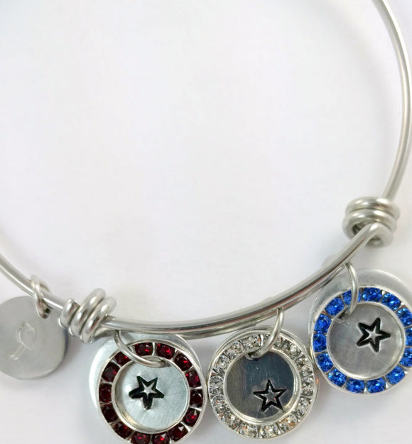 Bling Chicks Crystal Red White Blue Star Wire adjustable Bangle Bracelet - Bling Chicks Jewelry Accessories Gifts