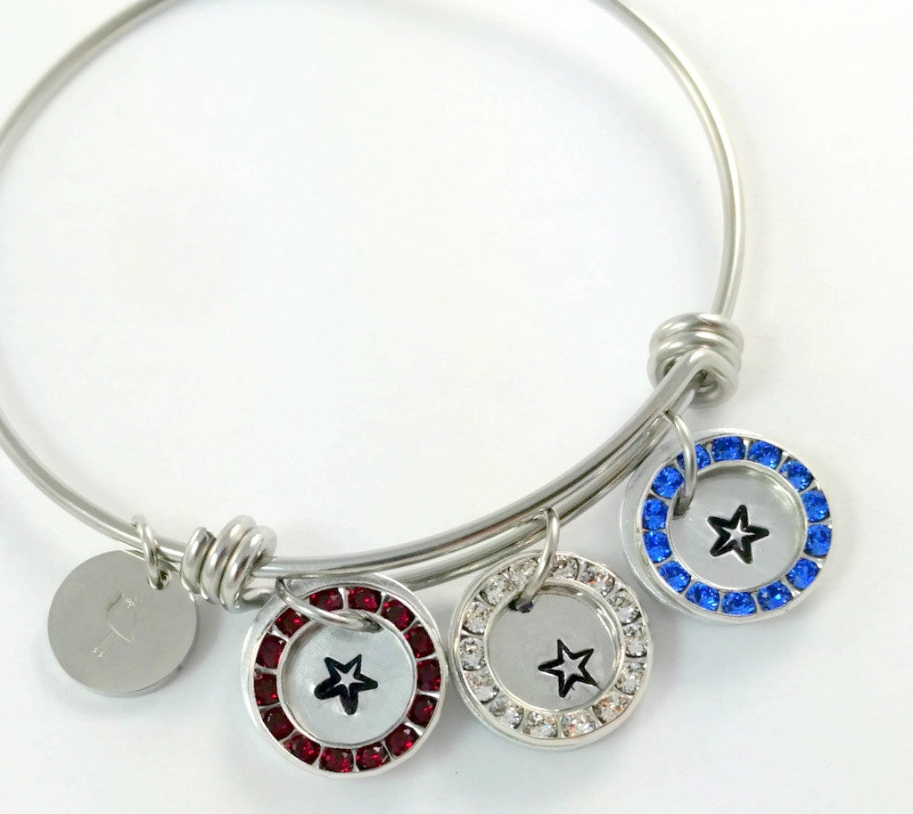 Bling Chicks Crystal Red White Blue Star Wire adjustable Bangle Bracelet - Bling Chicks Jewelry Accessories Gifts
