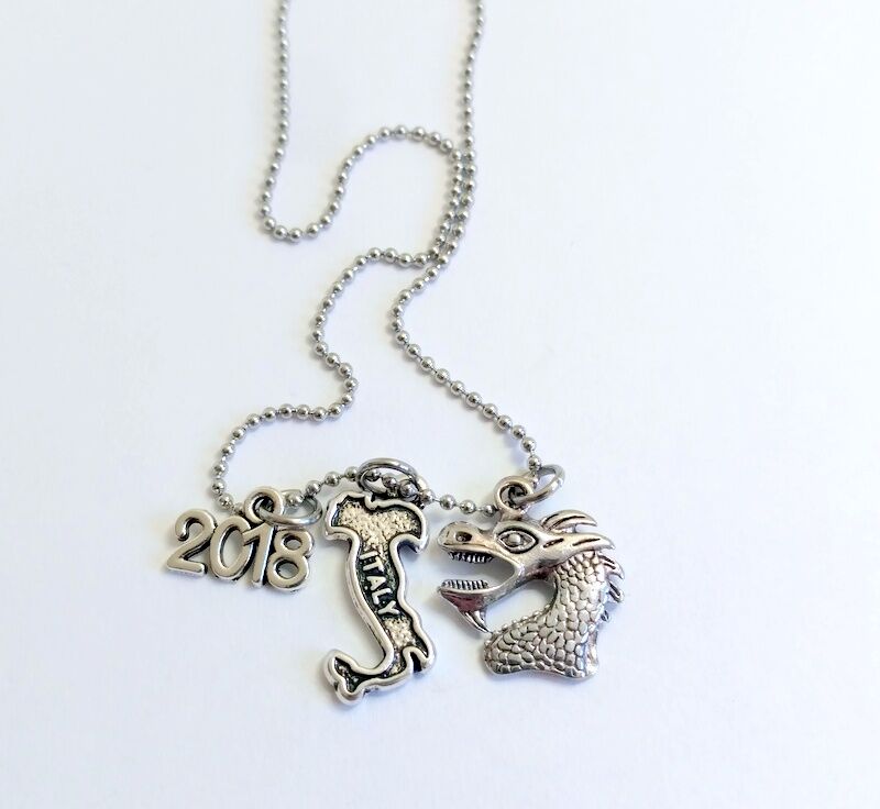 Dragon Charm Necklace With Italy and Year - Bling Chicks D118 - Bling Chicks Jewelry Accessories Gifts