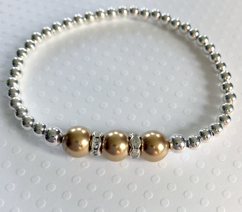 Childhood Cancer Awareness Bracelet Silver Beads Gold Swarovski Pearls - Stack-able charm Bracelet - Bling Chicks Jewelry Accessories Gifts