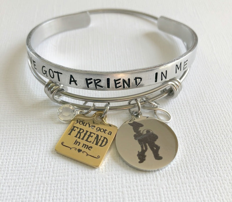 BONUS - You've Got A Friend In Me Bangle Charm Bracelet & Cuff Bracelet + FREE Cuff Bracelet- By Bling Chicks - Bling Chicks Jewelry Accessories Gifts