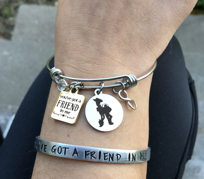 BONUS - You've Got A Friend In Me Bangle Charm Bracelet & Cuff Bracelet + FREE Cuff Bracelet- By Bling Chicks - Bling Chicks Jewelry Accessories Gifts