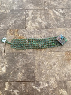 Hand Stitched Green with Blue Lattice Bracelet - Jewelry By The C