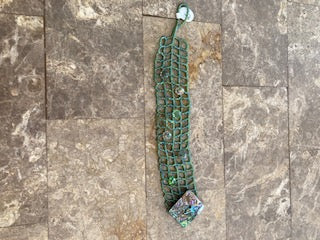Hand Stitched Green with Blue Lattice Bracelet - Jewelry By The C