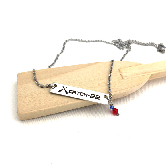Paddle board necklace, custom dragon boat necklace, team dragon boat bar necklace, Catch-22 custom necklace