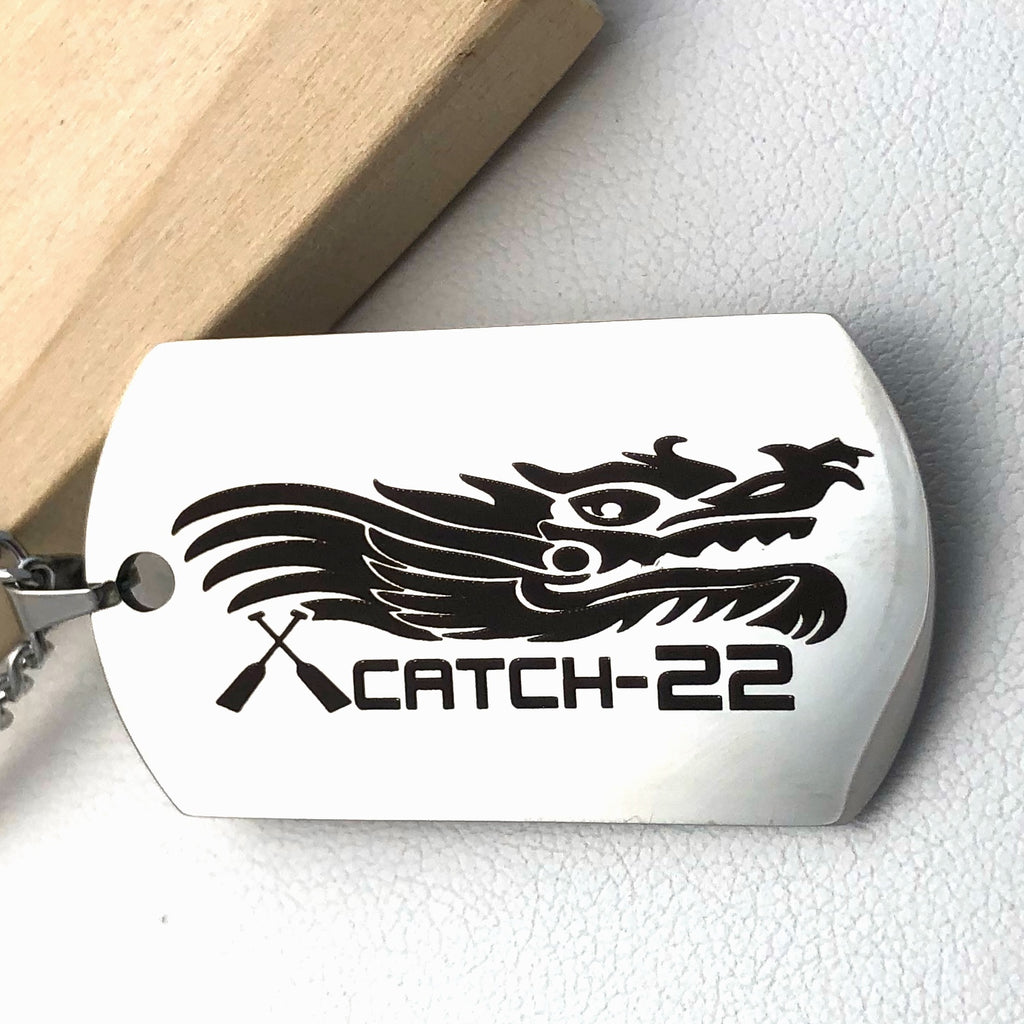 Partner with Bling Chicks for your Custom Paddle board jewelry, dragon necklace, paddle boat dog tag necklace, stainless steel dragon necklace, custom team name for dragon boating racing teams, necklace for men, stainless steel custom dragon necklace, PADDLING JEWELRY 