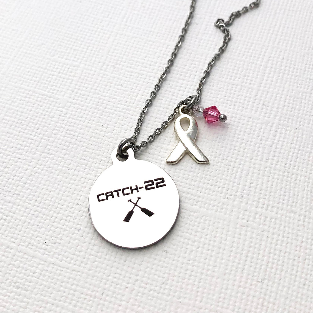 Catch-22—Breast Cancer Survivor Awareness Ribbon Necklace - 002
