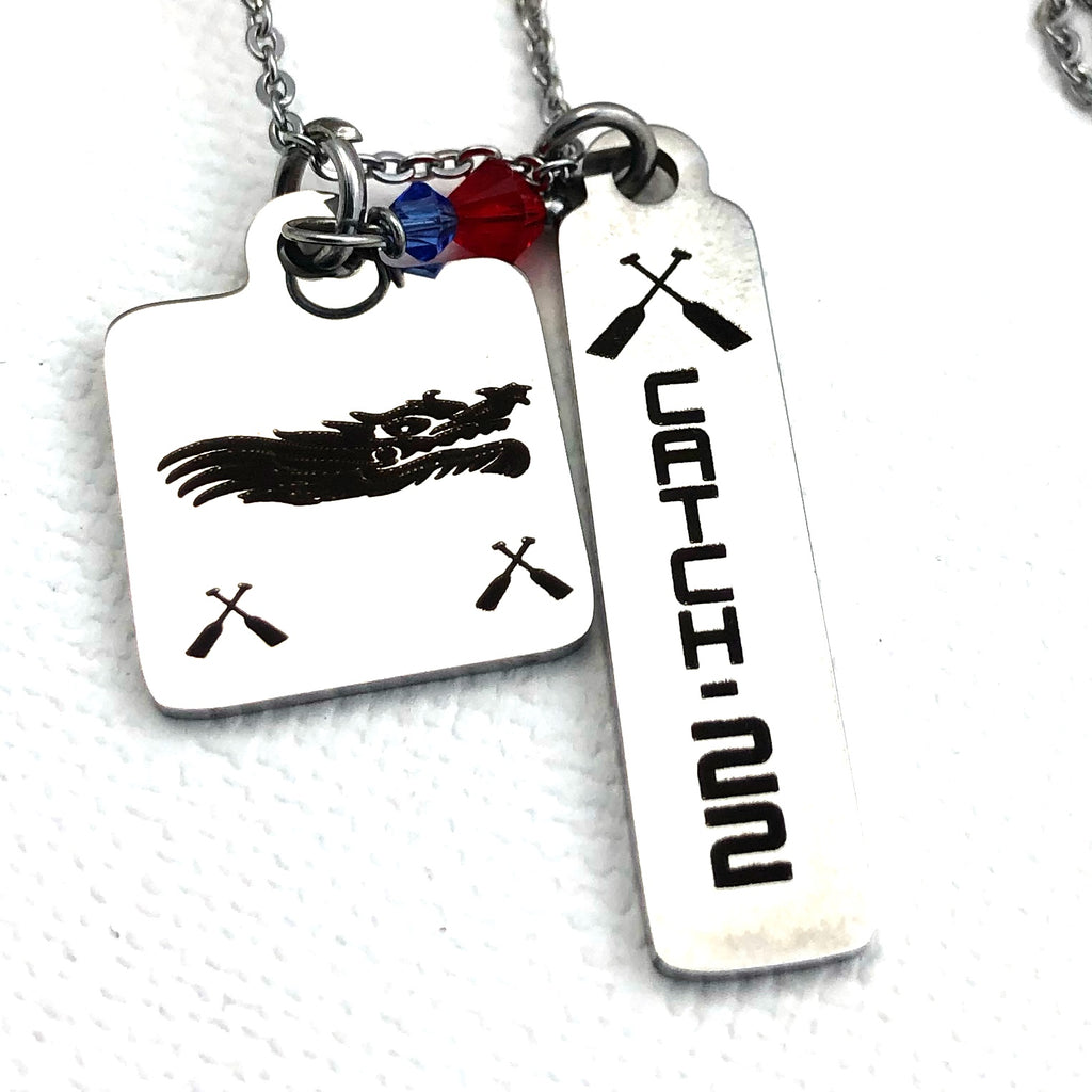 Dragon Boat racing custom team necklace, fundraiser with Bling Chicks for dragon boating racing custom jewelry, catch-22 custom necklace