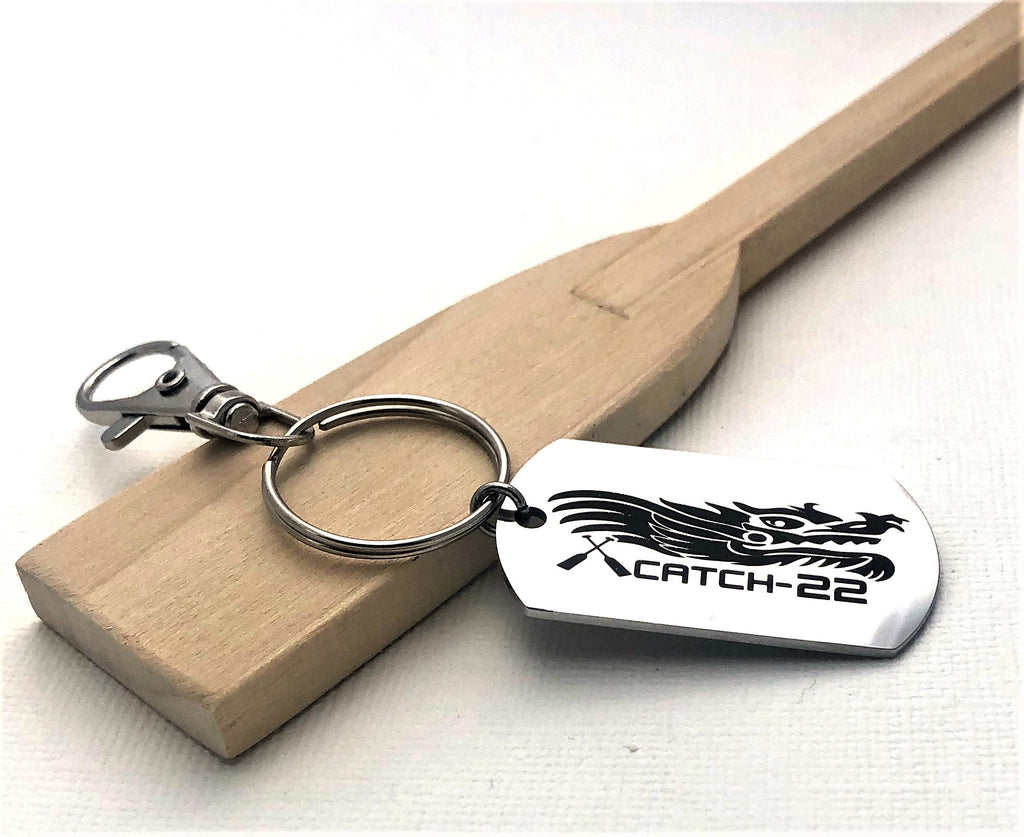 Catch-22 Dragon boat racing team custom stainless steel key ring, Paddle boat key ring, custom accessories for dragon boating teams, custom accessories for paddle boating teams, men women's paddle boat gifts 
