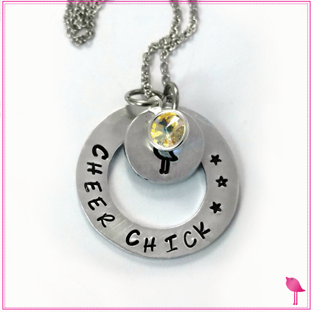 Cheer Chick Handstamped Bling Chicks Necklace - Bling Chicks Jewelry Accessories Gifts