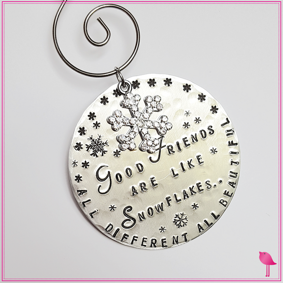 Friends Are Like Snowflakes Hand Stamped Ornament by Bling Chicks - Bling Chicks Jewelry Accessories Gifts