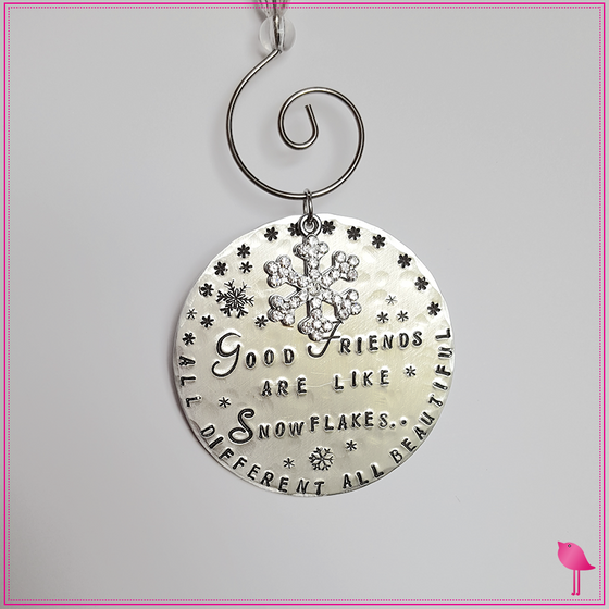 Friends Are Like Snowflakes Hand Stamped Ornament by Bling Chicks - Bling Chicks Jewelry Accessories Gifts