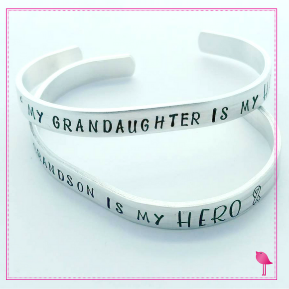 Childhood Cancer Awareness Cuff - My Grandson is my HERO Bracelet by Bling Chicks - Bling Chicks Jewelry Accessories Gifts