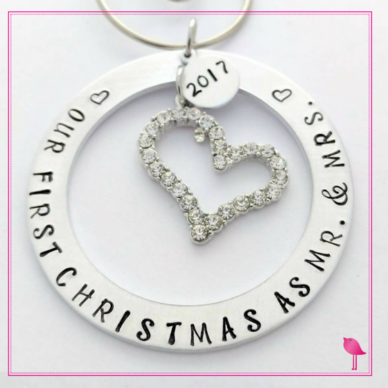 "Our First Christmas as Mr. & Mrs" Hand Stamped Ornament by Bling Chicks - Bling Chicks Jewelry Accessories Gifts