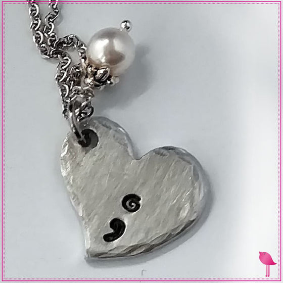 Semicolon Heart Bling Chicks Necklace - Bling Chicks Jewelry Accessories Gifts