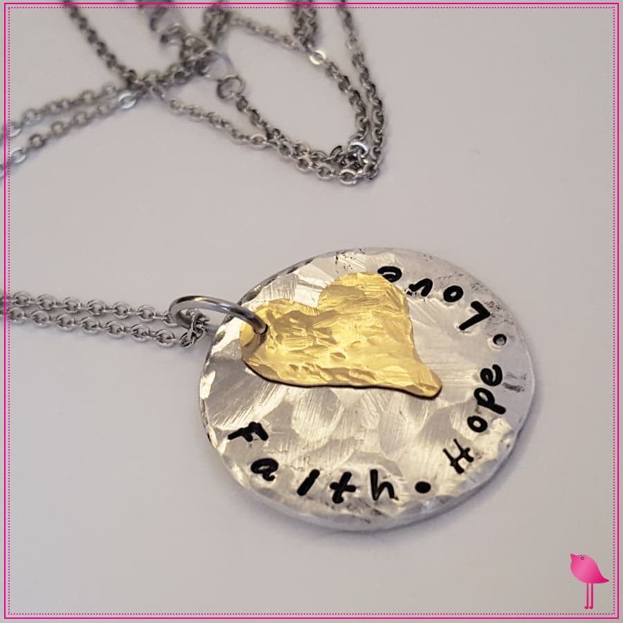 Hope Faith Love Hand Stamped Bling Chicks Necklace - Bling Chicks Jewelry Accessories Gifts, inspirational gift, inspirational necklace faith hope love