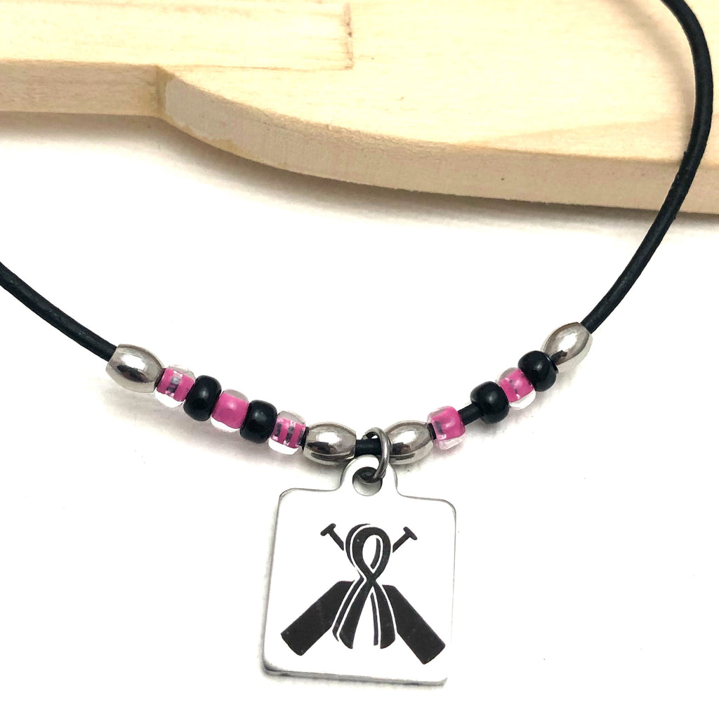 dragon boat Breast cancer survivor necklace, rowing jewelry, paddlers necklace, custom necklace, beaded leather necklace, 