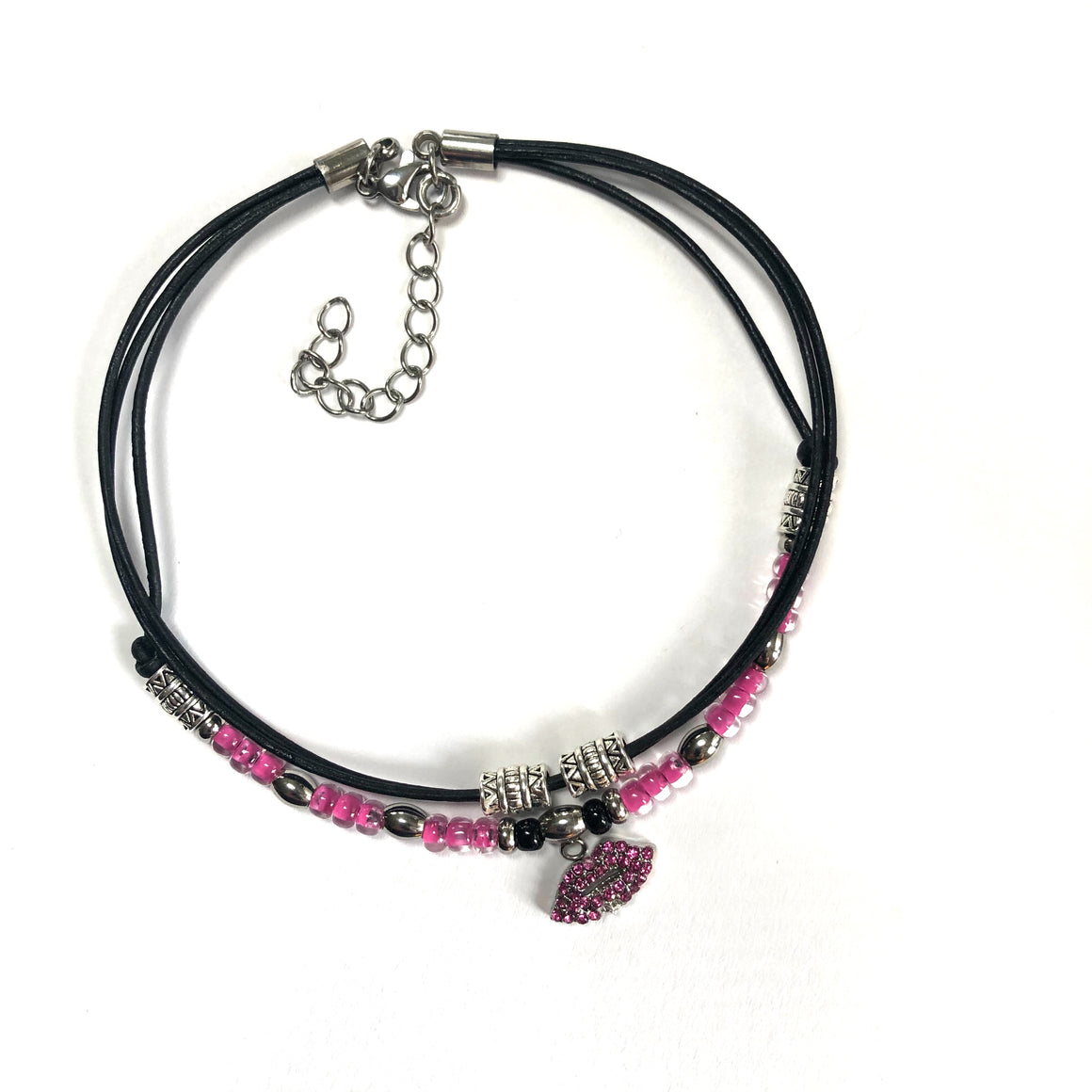 Linked in Pinks—Layered Beaded Crystal Lip Ankle Bracelet #1