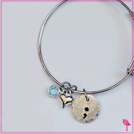 Semicolon Bling Chicks Expandable Bracelet with Blue Crystal - Bling Chicks Jewelry Accessories Gifts