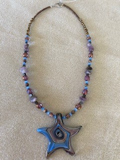 Blue Glass Star Necklace - Jewelry By C