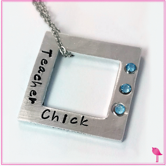 Teacher Chick Hand Stamped Bling Chicks Necklace - Bling Chicks Jewelry Accessories Gifts