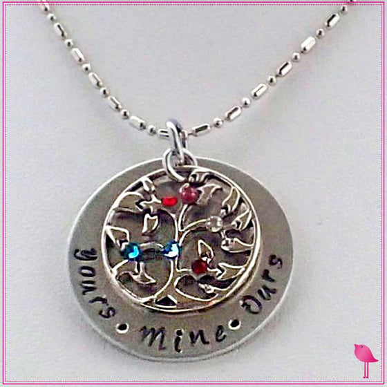 Yours, Mine, Ours Family Tree Bling Chicks Necklace - Bling Chicks Jewelry Accessories Gifts