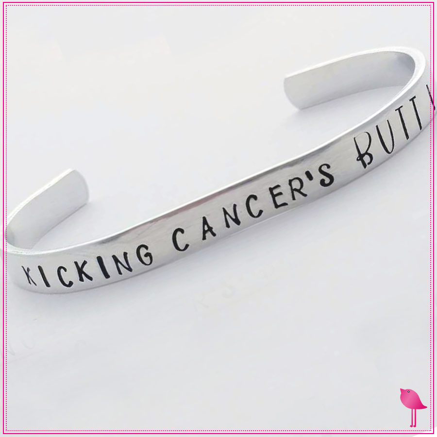 CANCER Awareness Kicking Cancer's Butt Cuff Bracelet by Bling Chicks - Bling Chicks Jewelry Accessories Gifts