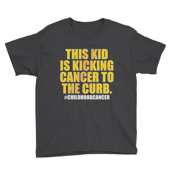 This Kid is Kicking Cancer to the Curb Youth Short Sleeve T-Shirt by Bling Chicks - Bling Chicks Jewelry Accessories Gifts