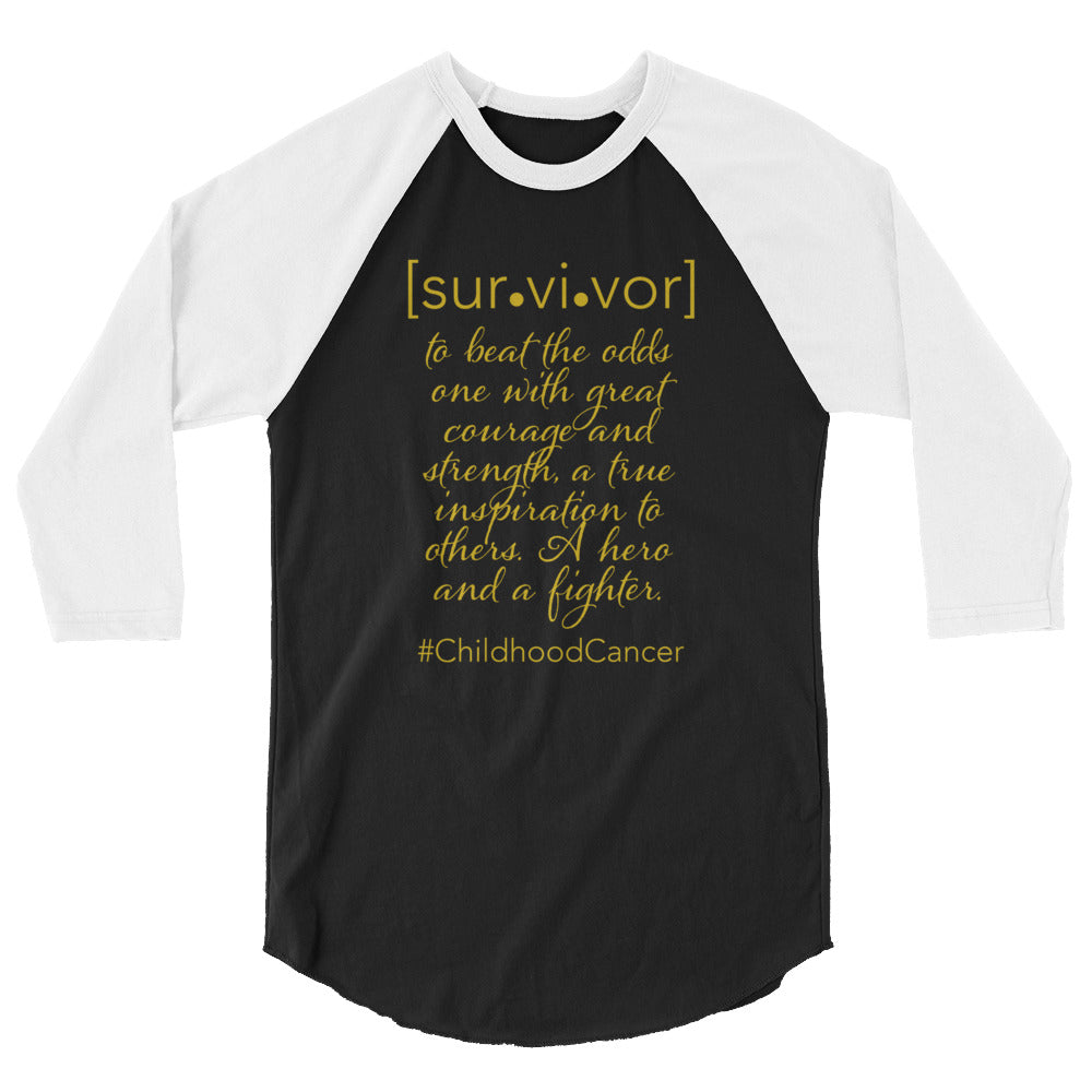 Survivor of Childhood Cancer 3/4 sleeve raglan shirt - Bling Chicks Jewelry Accessories Gifts