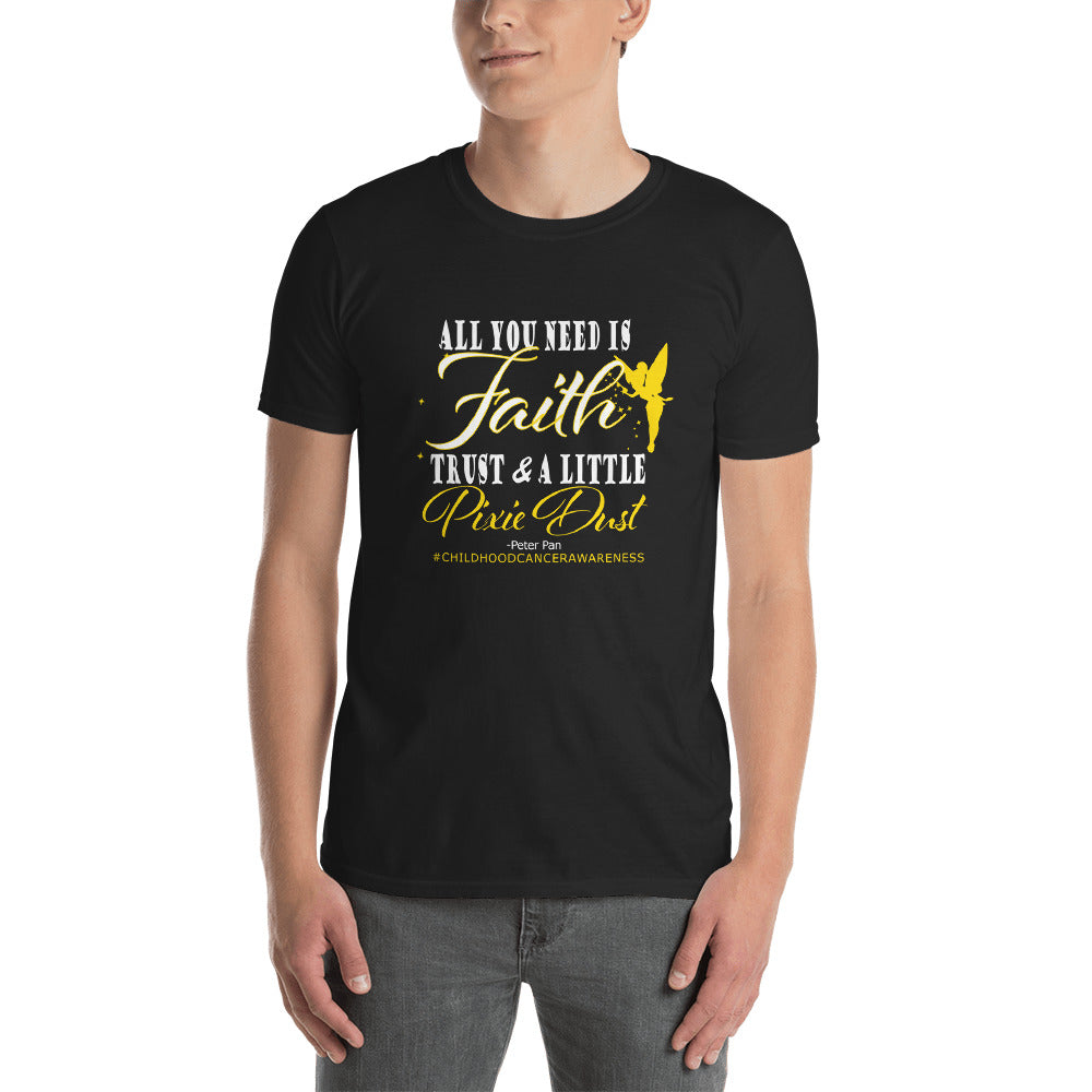 Faith Trust and Pixie Dust - Childhood Cancer Awareness - Short-Sleeve Unisex T-Shirt - Bling Chicks Jewelry Accessories Gifts