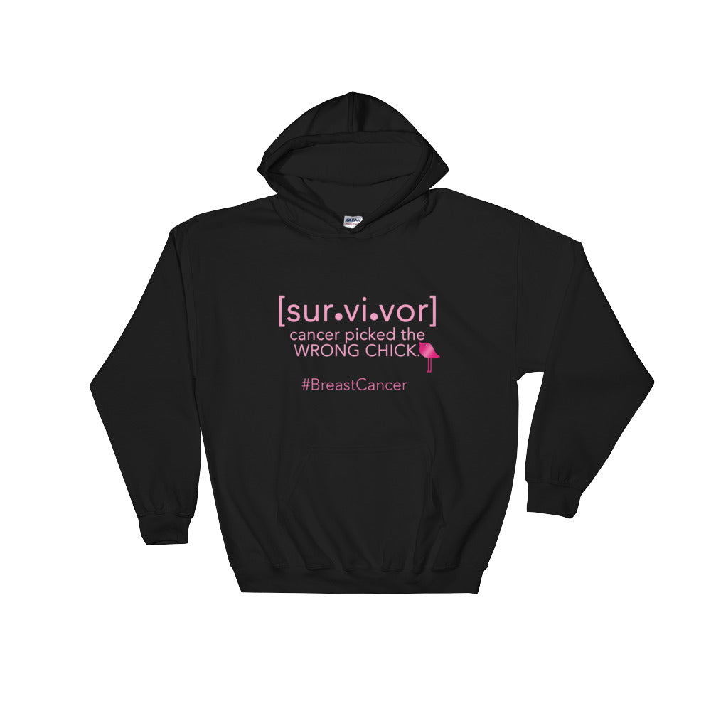 Survivor Cancer Picked the Wrong Chicks Breast Cancer Hooded Sweatshirt - Bling Chicks Jewelry Accessories Gifts